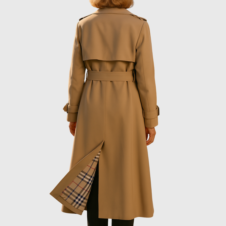 Women's Long Trench Coat Double Breasted Belted Lapel Outerwear