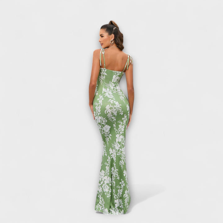Thalia - Robe de bal imprimé floral avec bretelles nouées aux épaules
