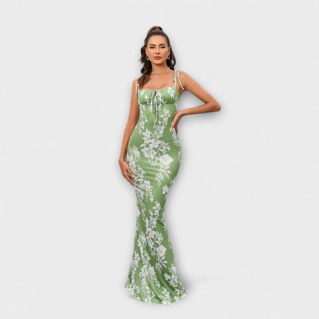 Thalia - Robe de bal imprimé floral avec bretelles nouées aux épaules