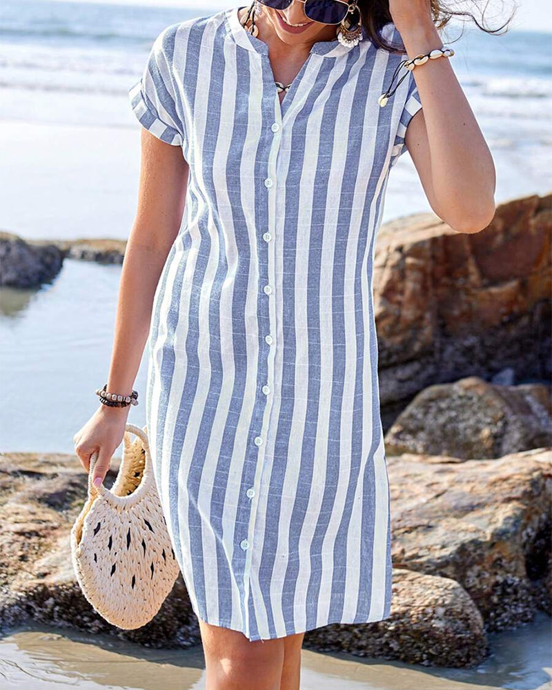 Martine | Robe chemise rayée élégante