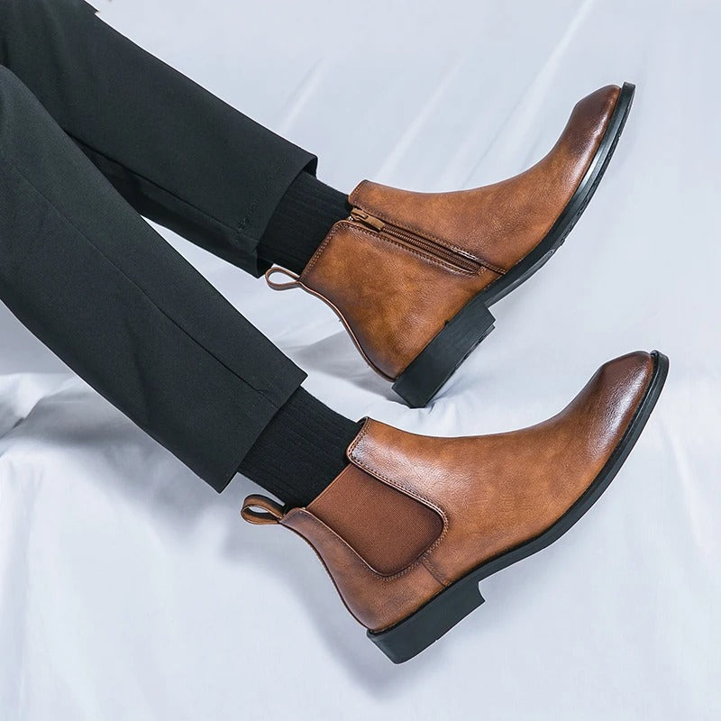 Nathan™ - Bottines Chelsea élégantes en cuir avec fermeture éclair