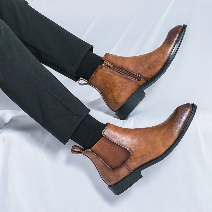 Nathan™ - Bottines Chelsea élégantes en cuir avec fermeture éclair