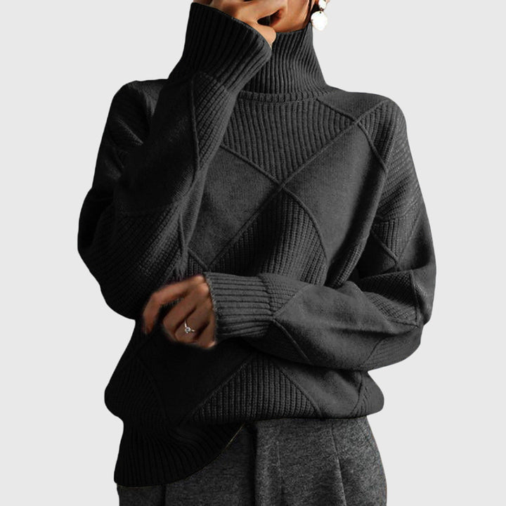 Romilly | Pull en maille sophistiqué à col roulé montant avec motif géométrique texturé