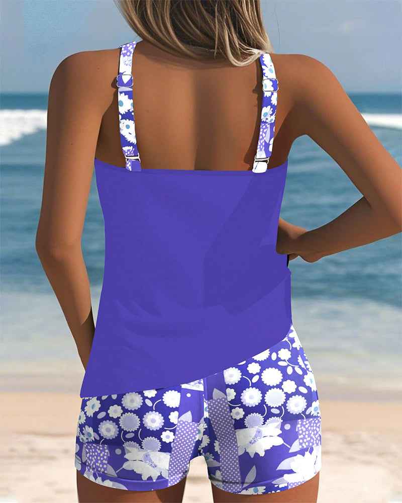 Slim Tank Top Swimsuit with a Printed Boxer Set