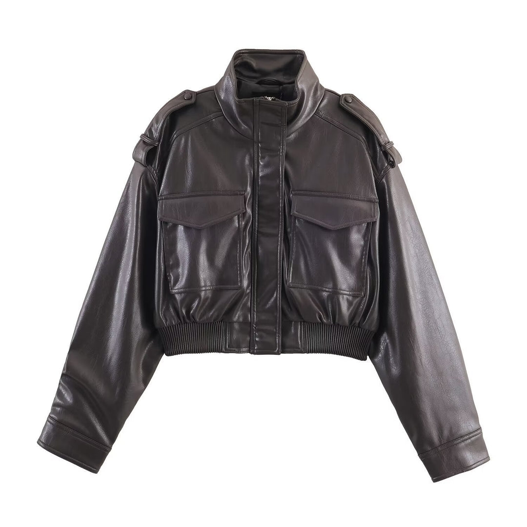 Abigail | Structured Women's Cropped Bomber Jacket with Faux Leather and Ribbed Cuffs