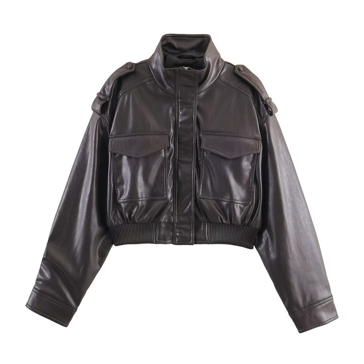 Abigail | Structured Women's Cropped Bomber Jacket with Faux Leather and Ribbed Cuffs