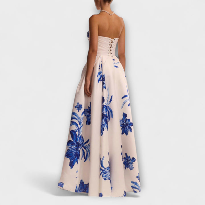 Rosalie - Robe longue florale chic à épaules dénudées