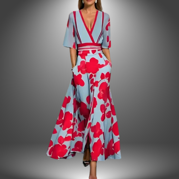 Alexa | Robe maxi chic à col en V et motif floral