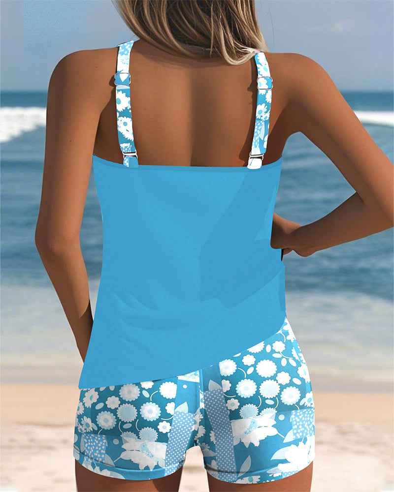 Slim Tank Top Swimsuit with a Printed Boxer Set