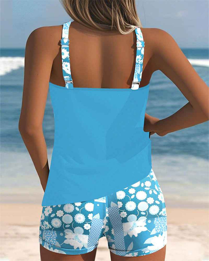 Slim Tank Top Swimsuit with a Printed Boxer Set