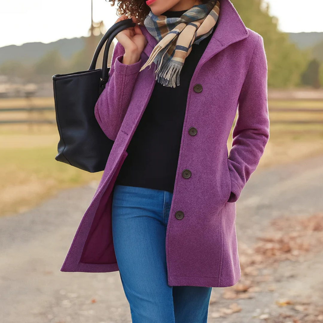 Trench-coat classique long pour femme en mélange de laine avec boutons sur le devant