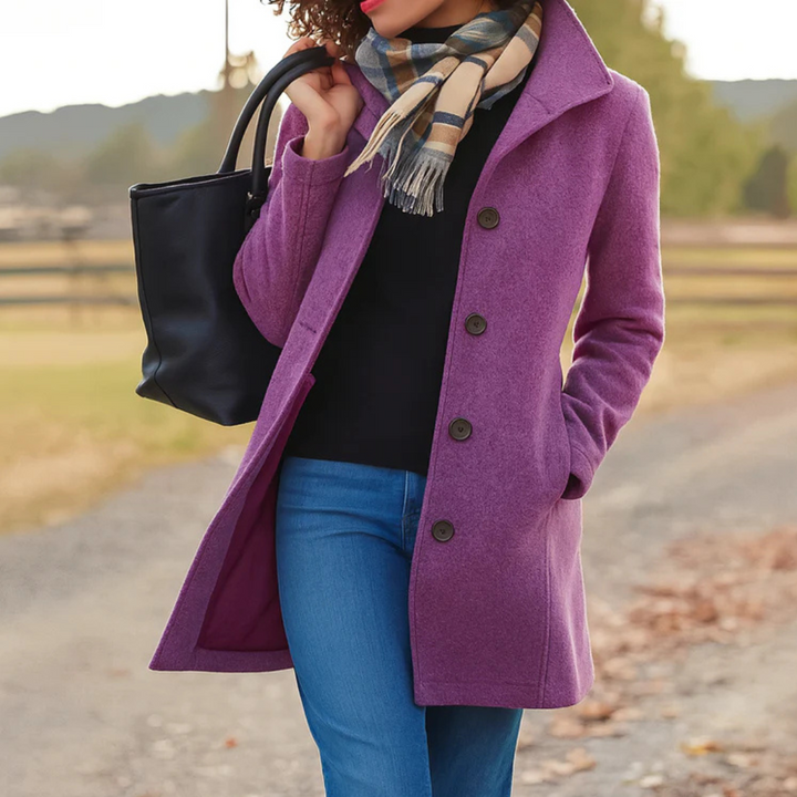 Trench-coat classique long pour femme en mélange de laine avec boutons sur le devant