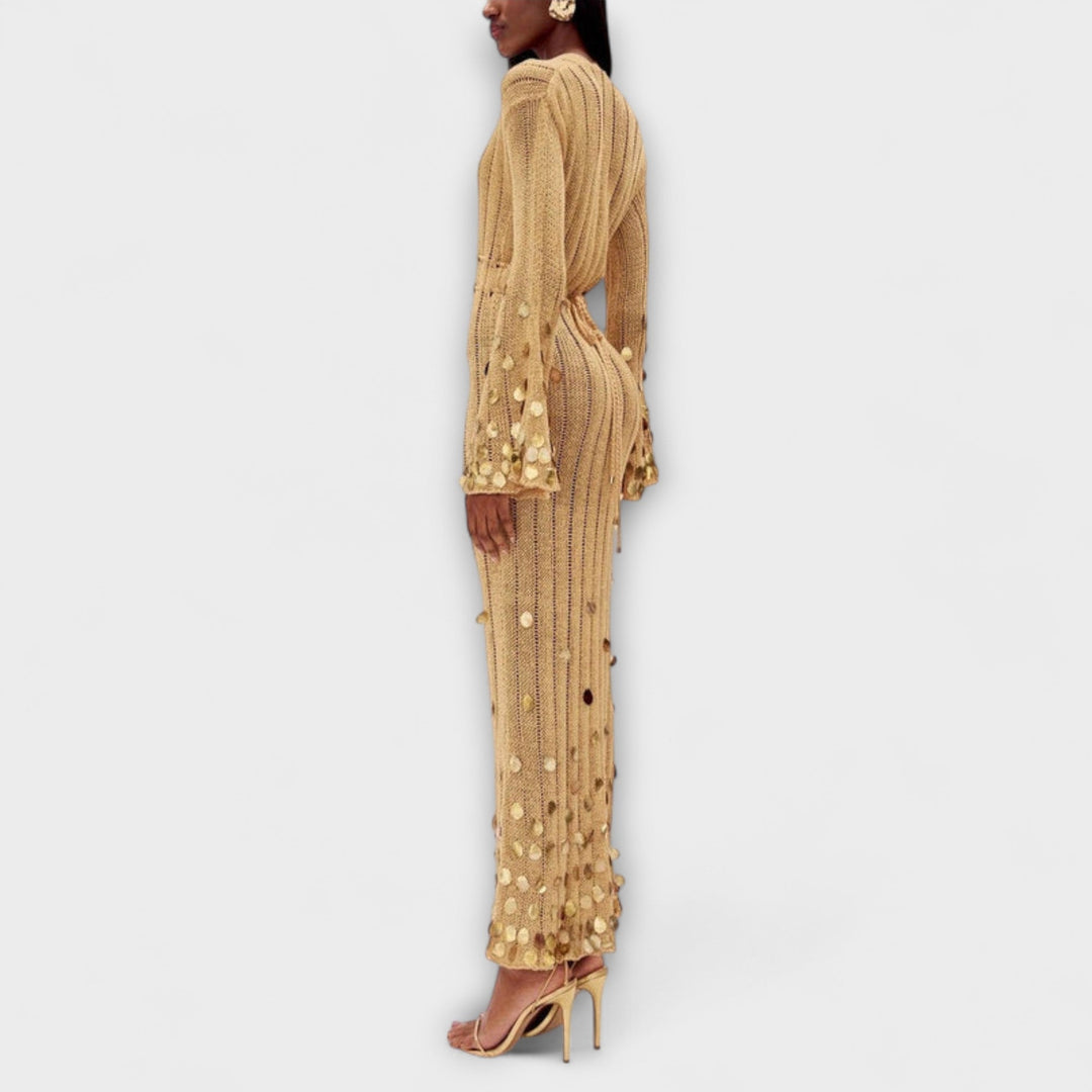 Kathleen - Robe maxi en maille dorée par Dolly