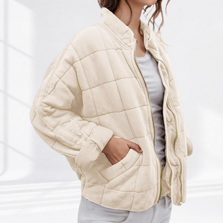 Women's Quilted Jacket Full Zip Stand Collar Casual Outerwear