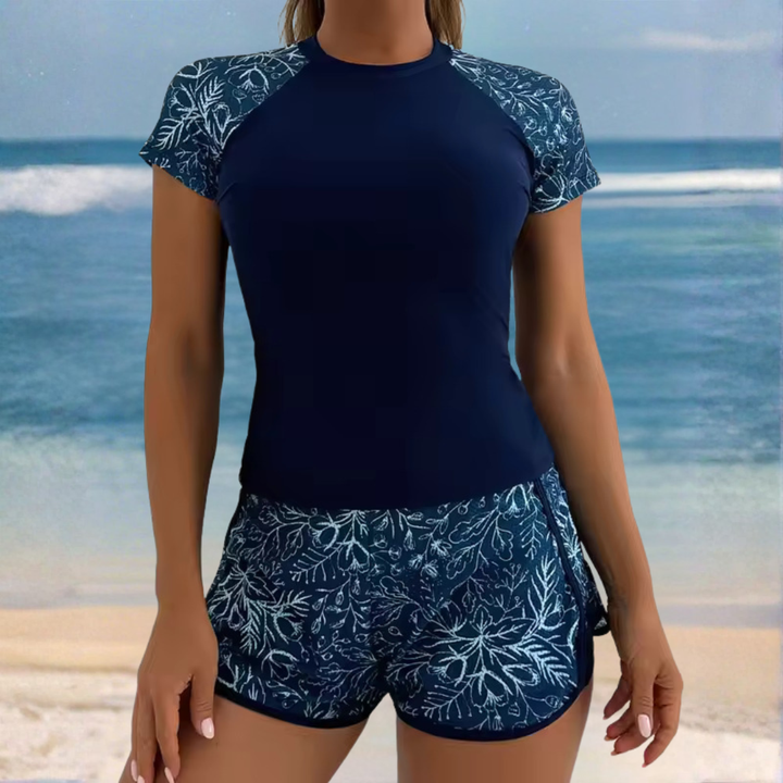Flattering Short-Sleeved Two-Piece Bikini Set