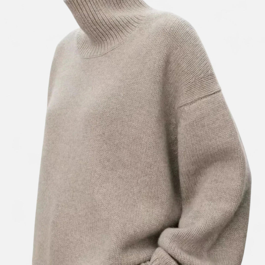 Lorelei | Pull à col roulé raffiné en pure laine avec bordures côtelées