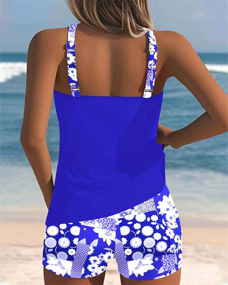 Slim Tank Top Swimsuit with a Printed Boxer Set