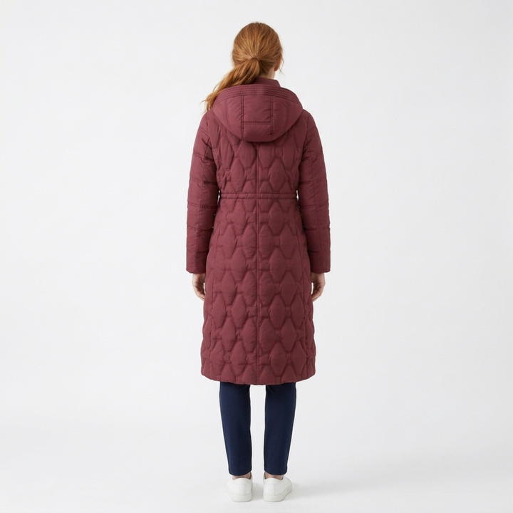 Daisy | Elegant Women’s Long Quilted Puffer Coat with Hood and Cinched Waist