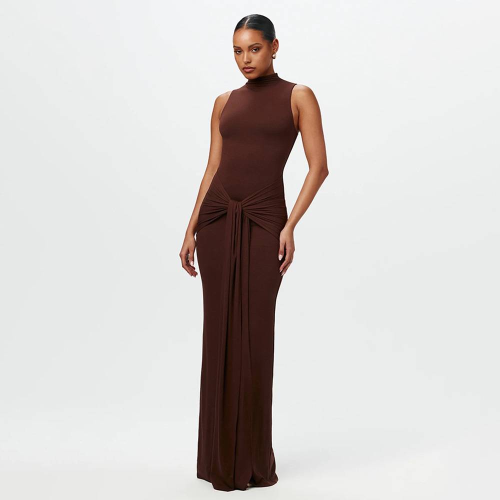 Calista - Robe maxi nouée stylée en chiffon fluide