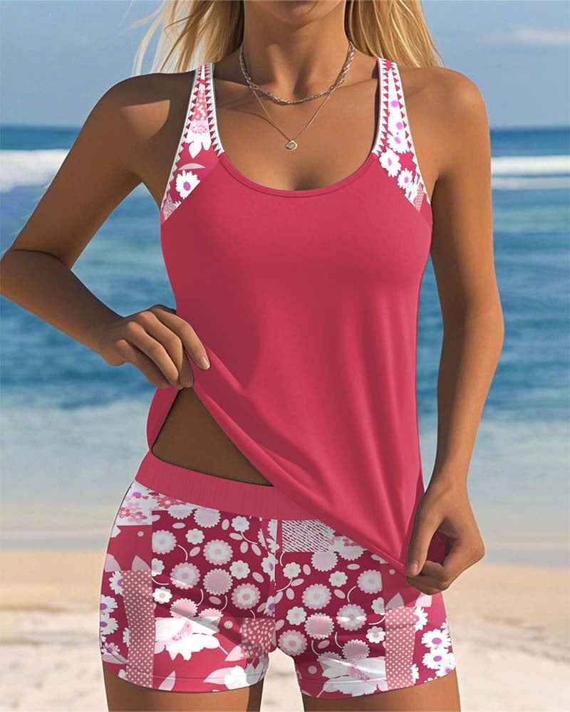 Slim Tank Top Swimsuit with a Printed Boxer Set