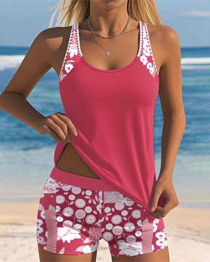 Slim Tank Top Swimsuit with a Printed Boxer Set