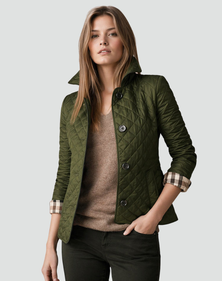 Imogen | Veste matelassée raffinée pour femme, avec fermeture à boutons sur le devant et surpiqûres en losanges