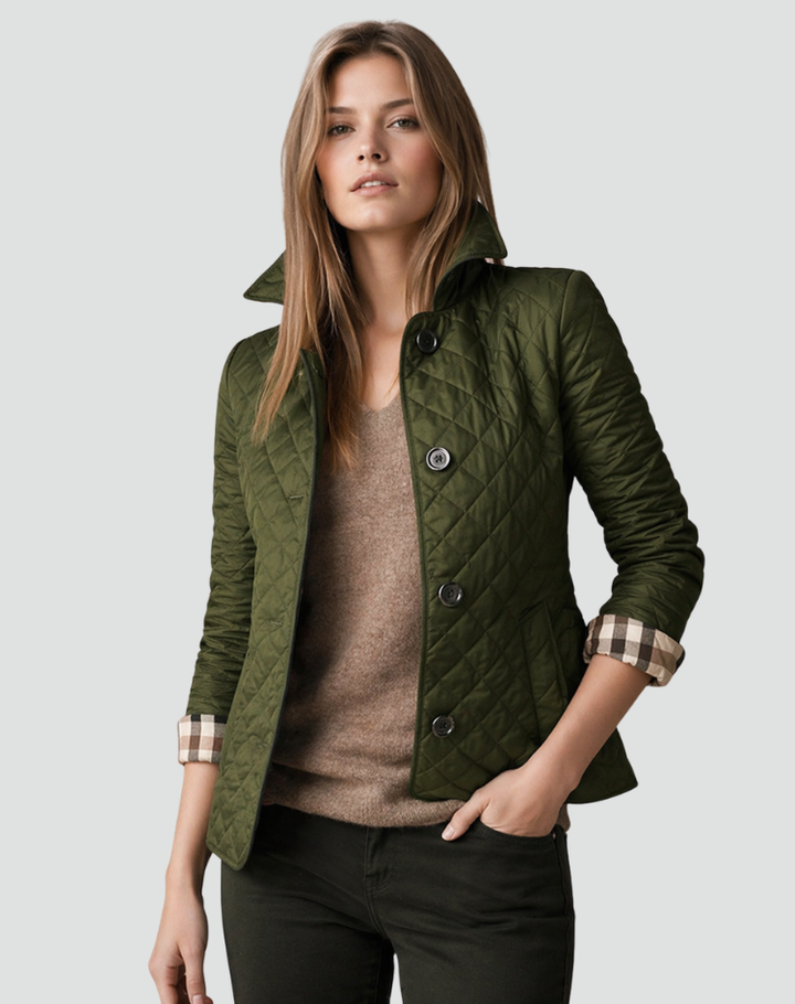 Imogen | Veste matelassée raffinée pour femme, avec fermeture à boutons sur le devant et surpiqûres en losanges