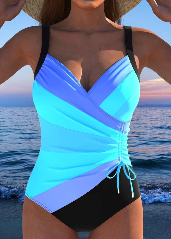 Surplice Swimsuit with Colorful Pattern