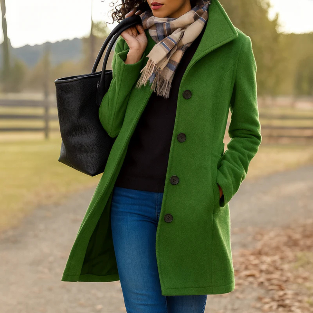 Trench-coat classique long pour femme en mélange de laine avec boutons sur le devant