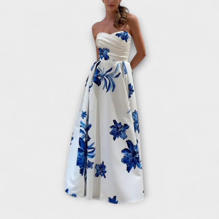 Rosalie - Robe longue florale chic à épaules dénudées