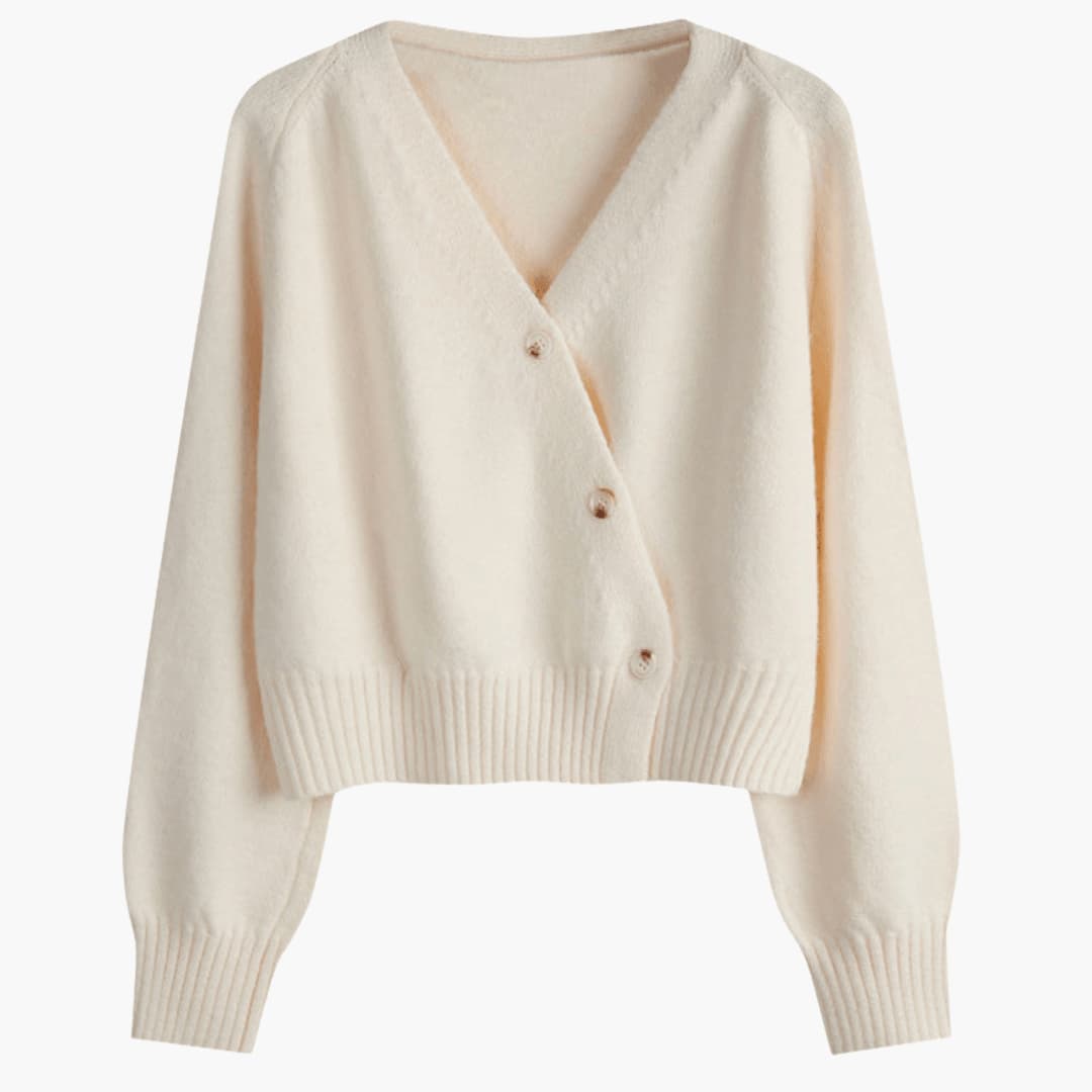 Miranda | Cardigan décontracté à col en V, boutonné, avec ourlet et poignets côtelés