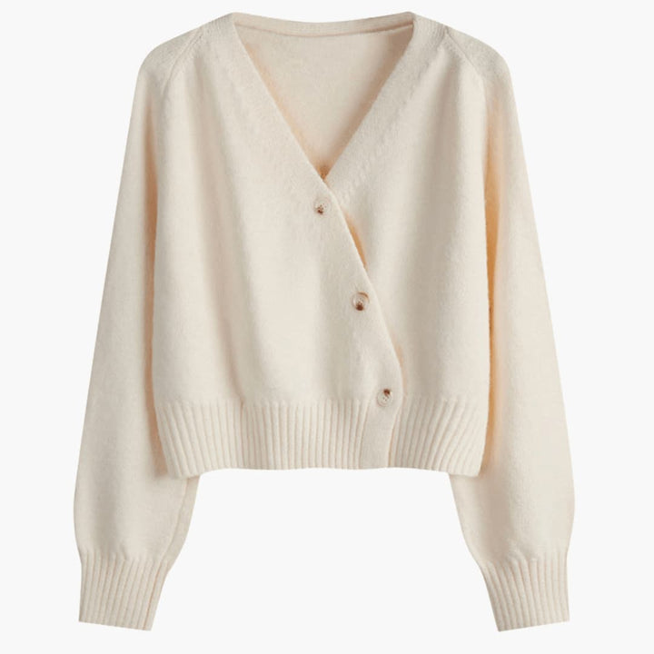 Miranda | Cardigan décontracté à col en V, boutonné, avec ourlet et poignets côtelés