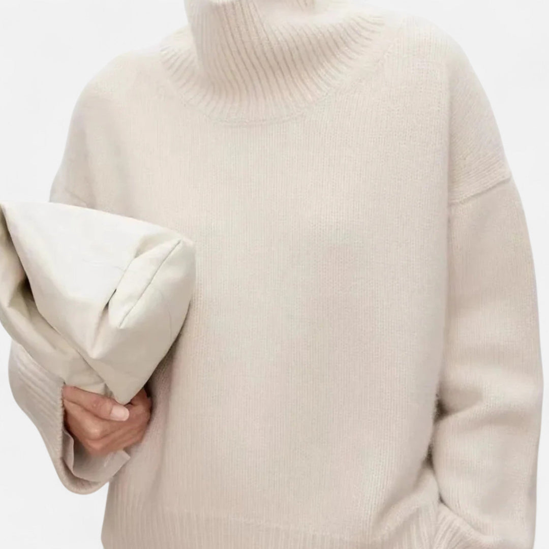 Lorelei | Pull à col roulé raffiné en pure laine avec bordures côtelées