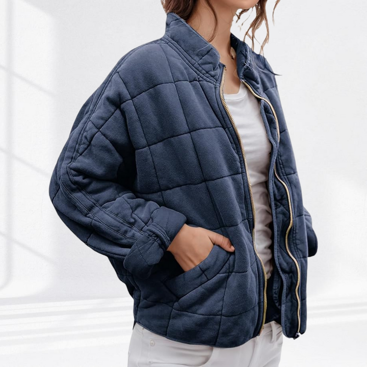 Women's Quilted Jacket Full Zip Stand Collar Casual Outerwear