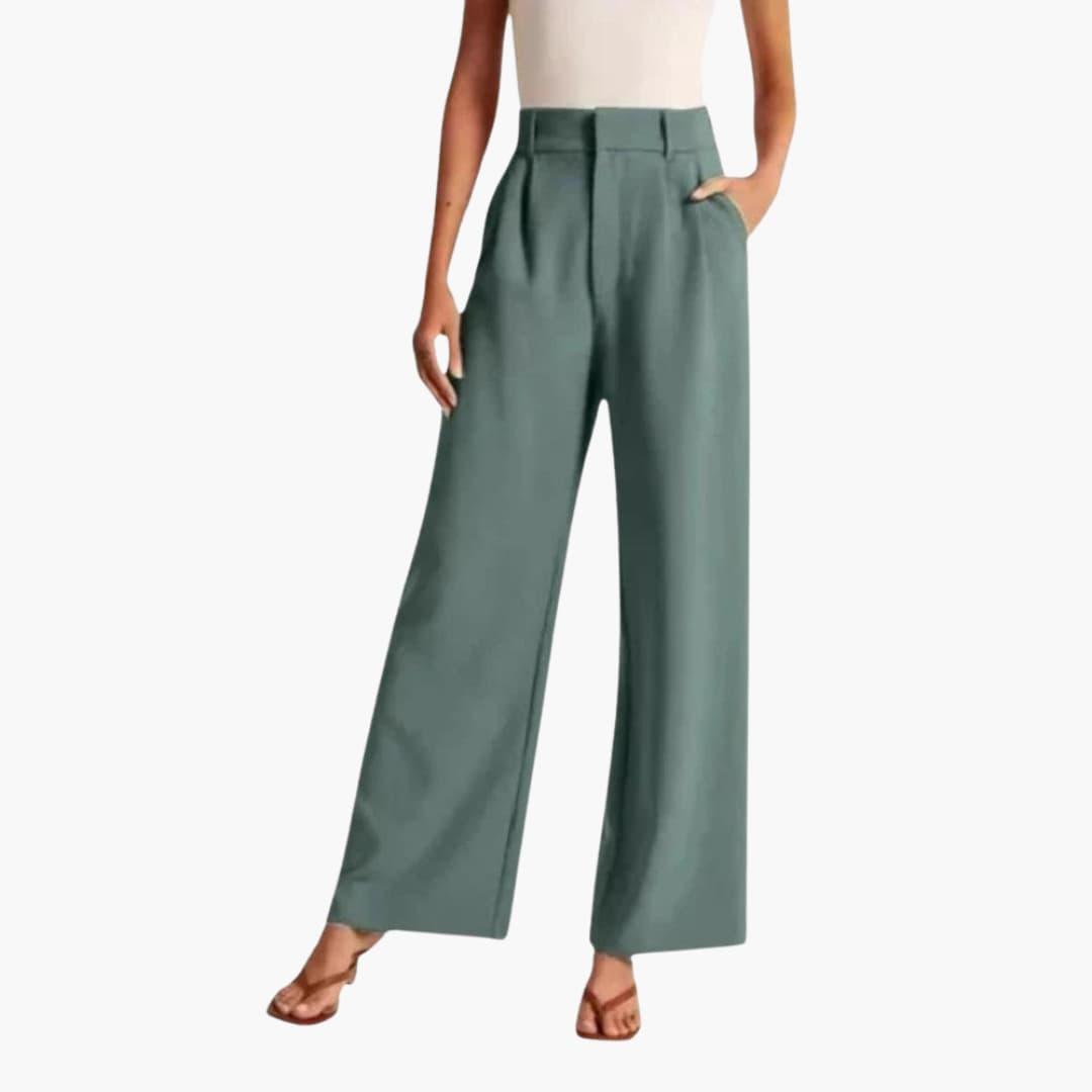 Delia | Tailored High-Waist Wide-Leg Trousers with Pleated Detail