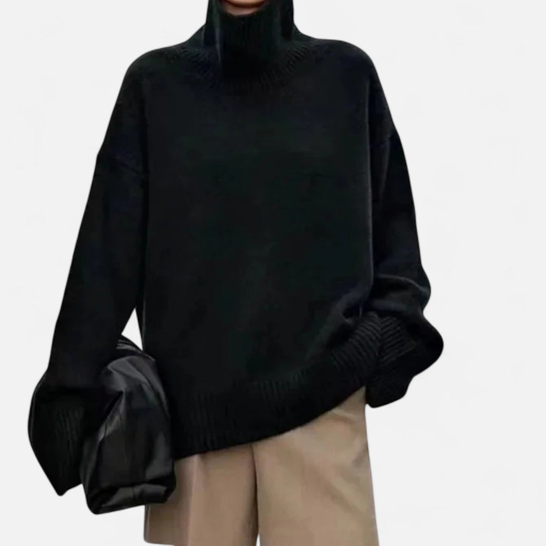 Lorelei | Pull à col roulé raffiné en pure laine avec bordures côtelées