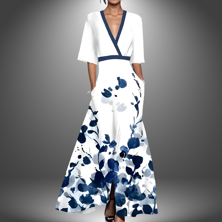 Alexa | Robe maxi chic à col en V et motif floral