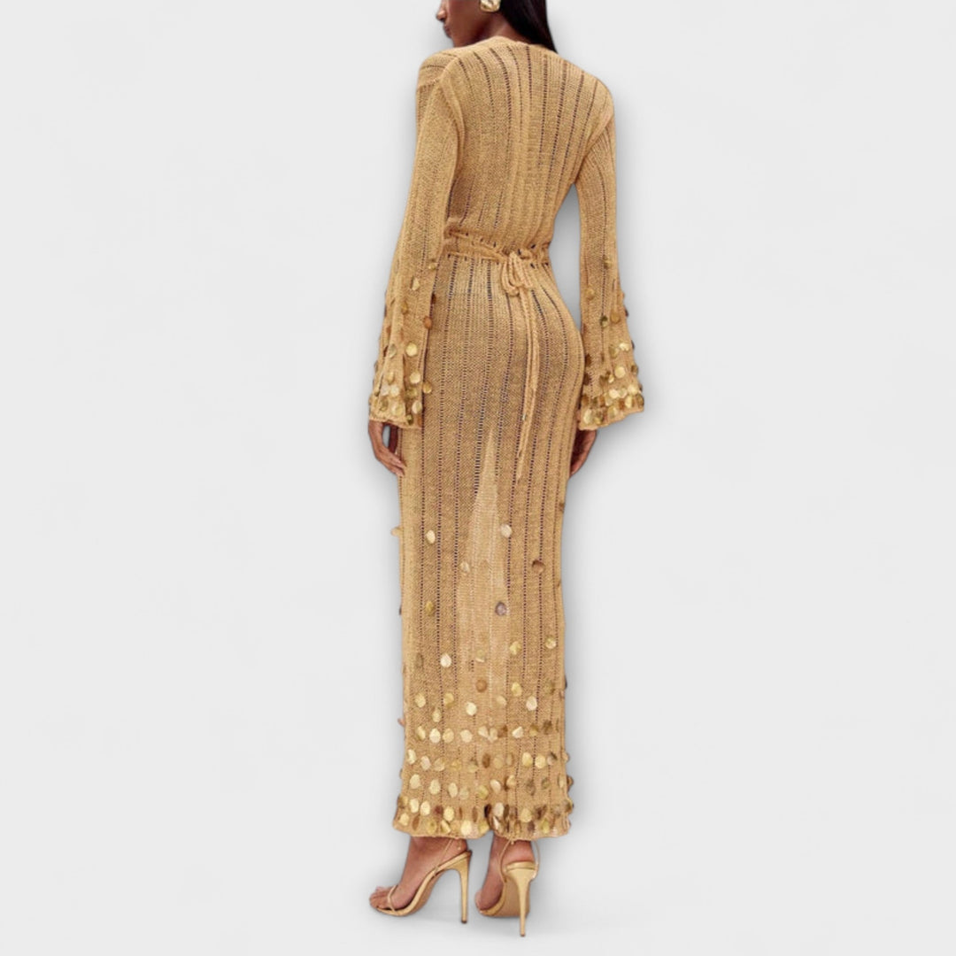 Kathleen - Robe maxi en maille dorée par Dolly
