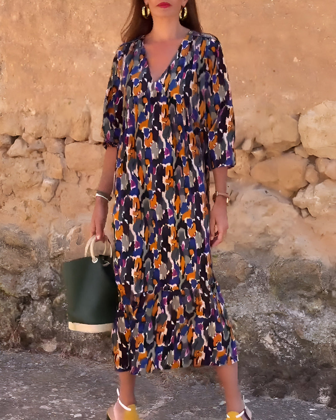 Nathalie | Robe rétro imprimée avec col en V