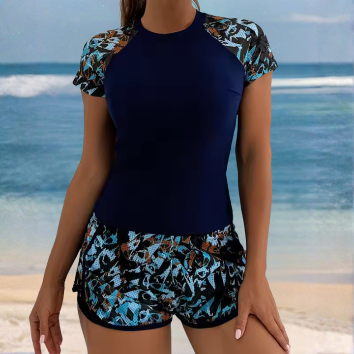 Flattering Short-Sleeved Two-Piece Bikini Set