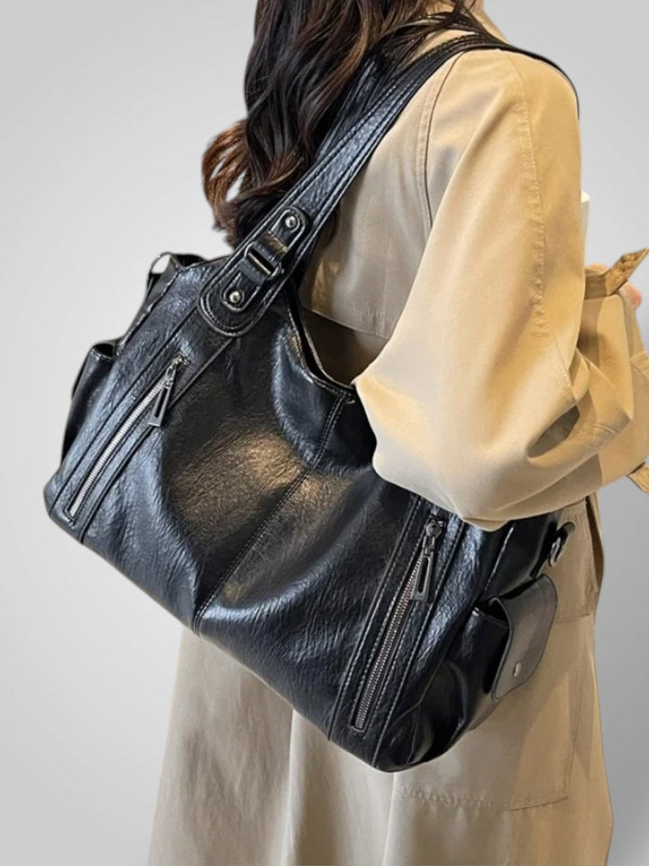 Zara | Sleek Shoulder Bag with Metal Accents and Spacious Compartments