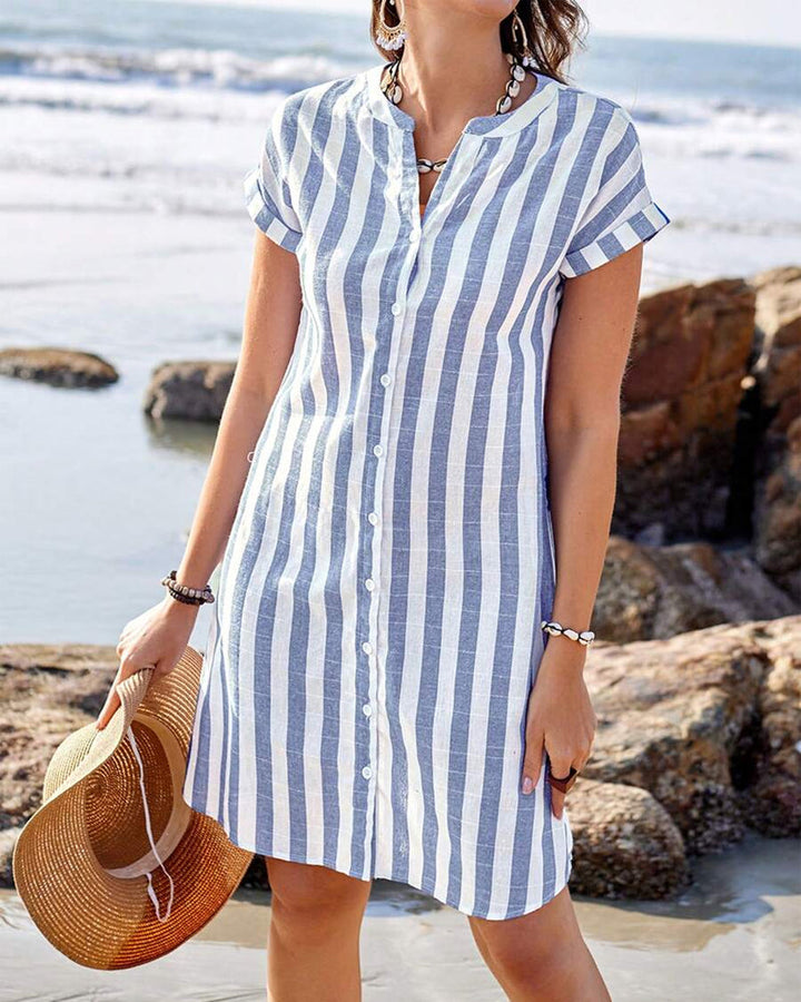 Martine | Robe chemise rayée élégante