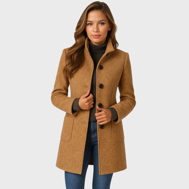 Adalyn | Timeless Long Wool-Blend Coat with Structured Collar and Button Closure