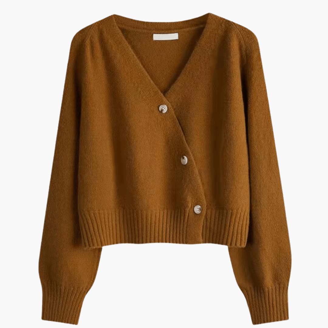 Miranda | Cardigan décontracté à col en V, boutonné, avec ourlet et poignets côtelés