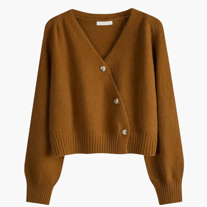Miranda | Cardigan décontracté à col en V, boutonné, avec ourlet et poignets côtelés