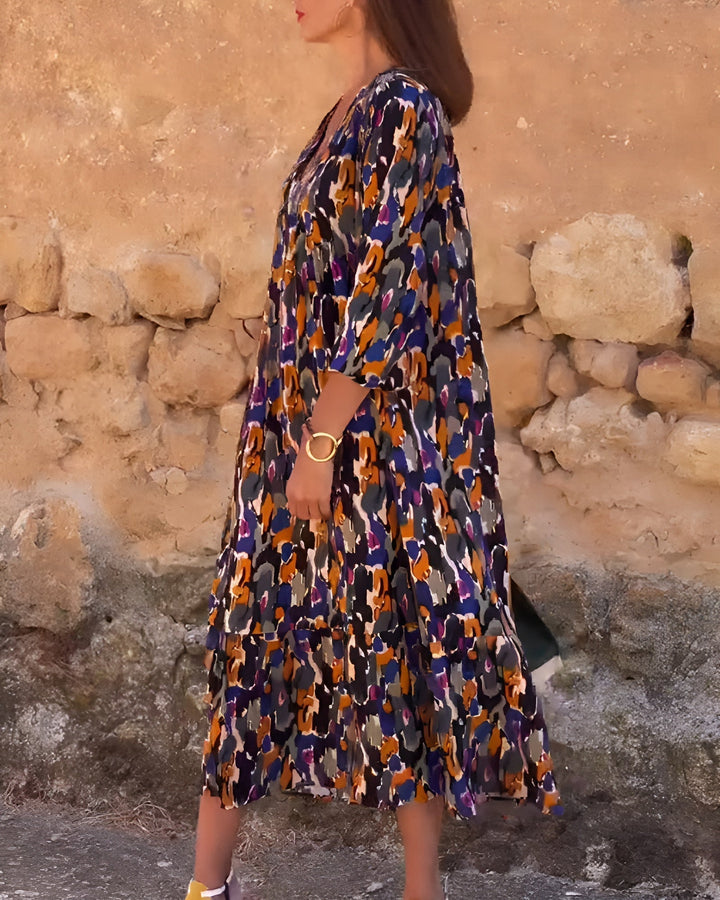 Nathalie | Robe rétro imprimée avec col en V