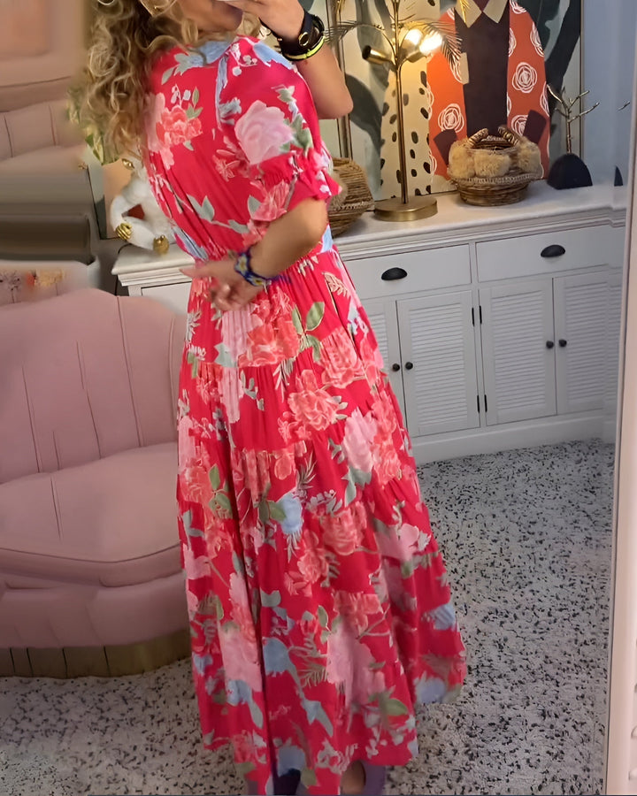 Carine | Robe avec poches et col en V à imprimé floral