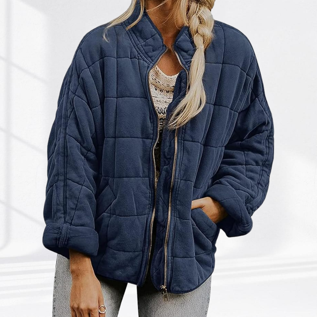 Women's Quilted Jacket Full Zip Stand Collar Casual Outerwear