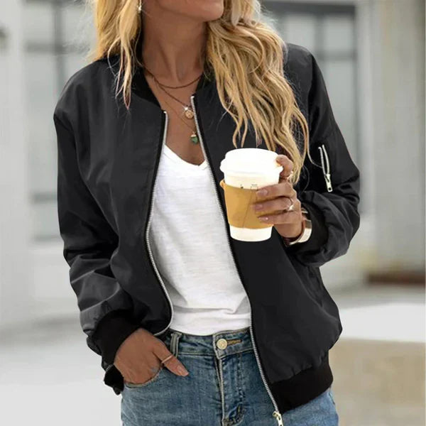 Women's Zip Front Casual Bomber Jacket Utility Outerwear