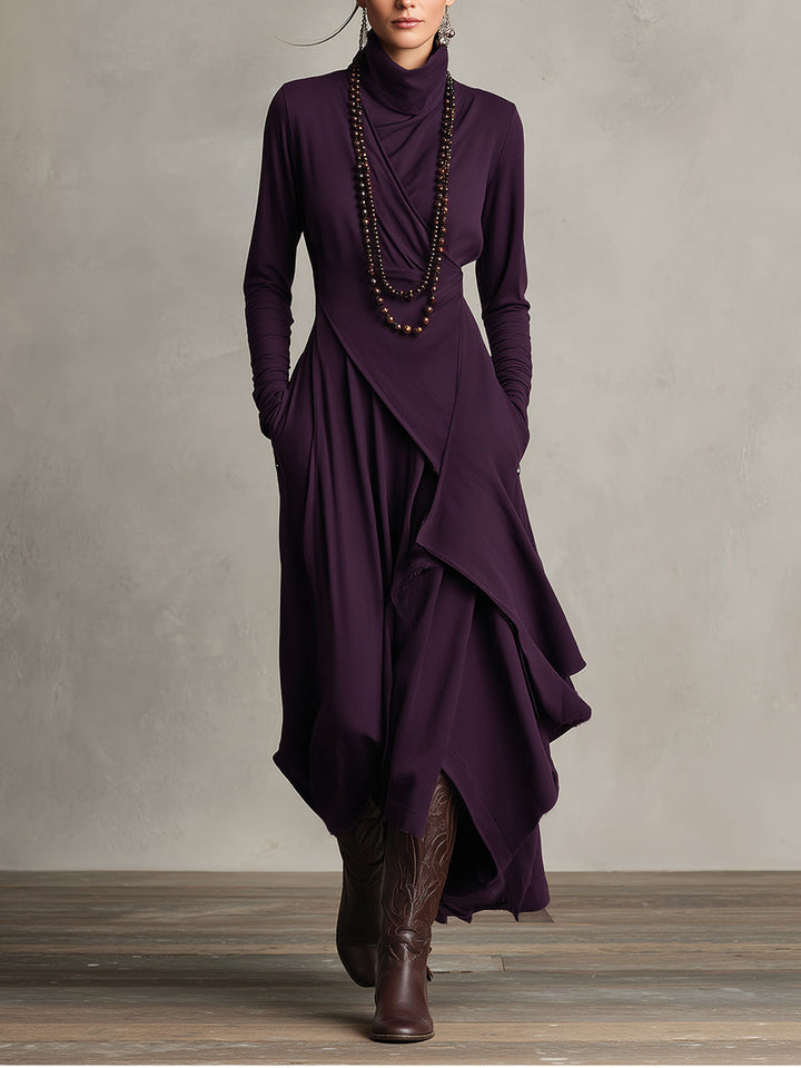 Natalia | Robe maxi tricotée asymétrique à col roulé